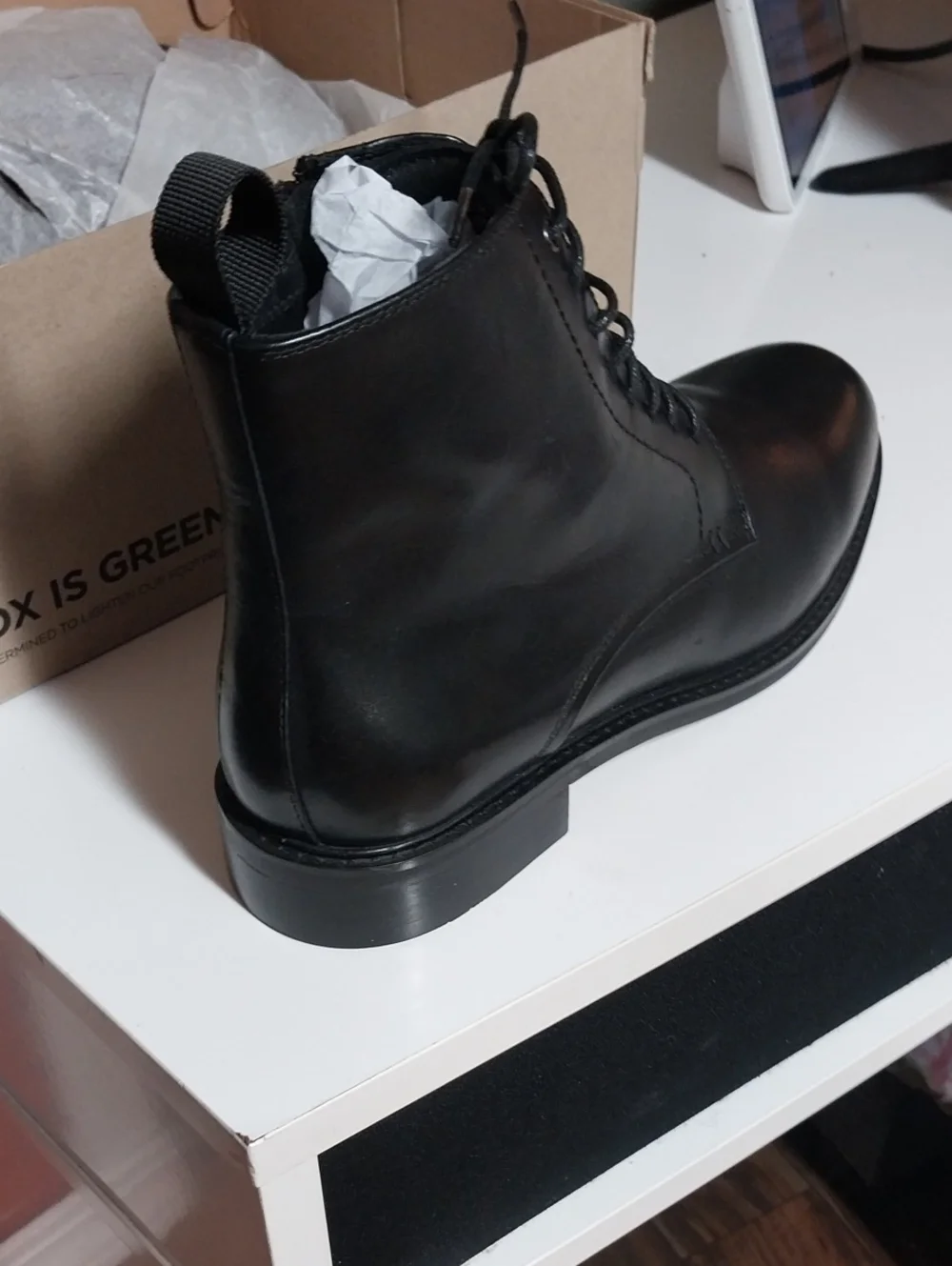Men's Black Leather Lace-Up Zip Ankle Boots